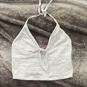 Garage White Halter Tie-Front Camisole